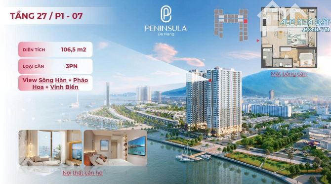 Chỉ 4.3 tỷ sở hữu căn hộ 2PN mặt sông Hàn +Vịnh Biển Đà Nẵng. Sổ hồng sở hữu lâu dài