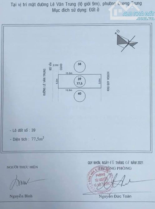 Cần bán Lô đất mặt tiền đường Lê văn trung, Quy Nhỏn