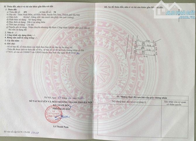 Cần thanh khoản nhanh lô đất 67m2 full thổ cư tại Ninh Môn. Hiền Ninh, Sóc Sơn.
