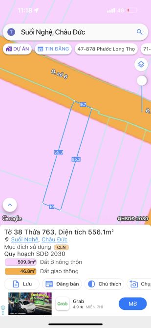 Dt: 10x55, 550m2 Giá 3.6 tỷ . Cần bán lô mặt tiền Đường Số 6 Suối Nghệ, Huyện Châu Đức