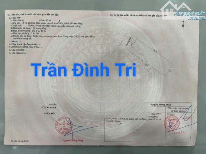 Đất kiệt K64 Trần Đình Tri. S=78m2 Ngang 5m Giá: 2.4 tỷ