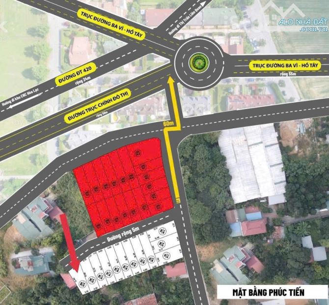 1 tỷ 550 triệu lô đất 63,6m đất nền Hoà Lạc sổ đỏ full thổ ô tô quay đầu