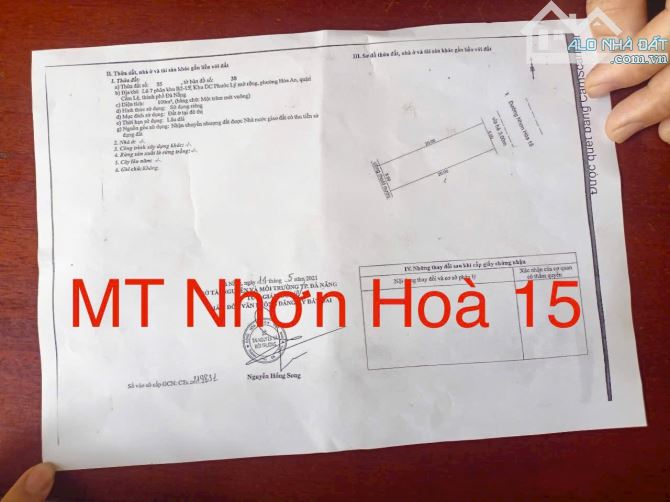 Bán lô đất Mặt Tiền Nhơn Hoà 15 Gần Bến Xe - Hoà An- Cẩm Lệ: - 1