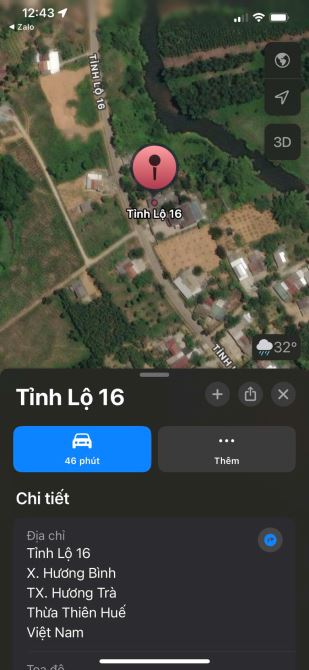 CHÍNH CHỦ BÁN ĐẤT MT TỈNH LỘ 16, HƯƠNG BÌNH, HƯƠNG TRÀ - DT: 1.187M2 - GIÁ 6.6TR/M2 - 3