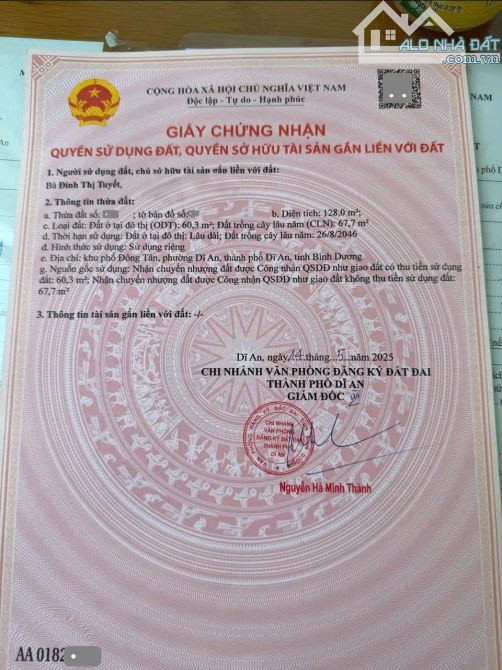 Bán đất 5.2x24.6m, mặt tiền đường ĐT.743B p.Dĩ An ngay Ngã 3 Cây Điệp - 2