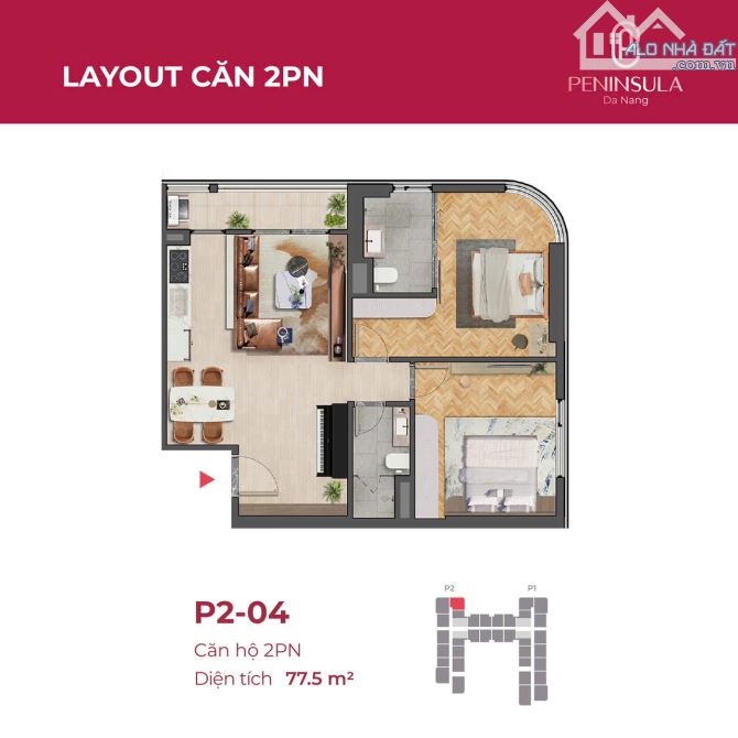 Bán căn góc 2PN Peninsula P2-04  view biển Mỹ Khê - Bán đảo Sơn Trà - Hỗ trợ vay 70% - 4