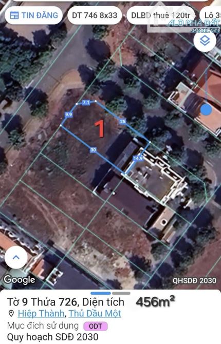 Lô góc xây Biệt Thự : KDC Hiệp Thành 3: 456m2 - 55tr/m2 - 4