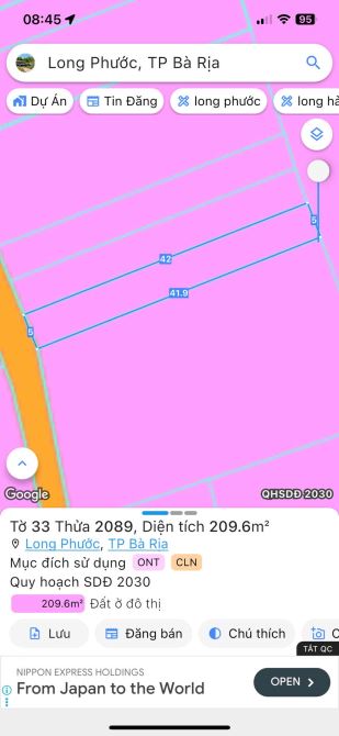 LONG PHƯỚC ĐƯỜNG NHỰA TIM VÀNG  Dt 209 m thổ cư 134 m 5x42 m 2 km chợ trường học đầy đủ ti