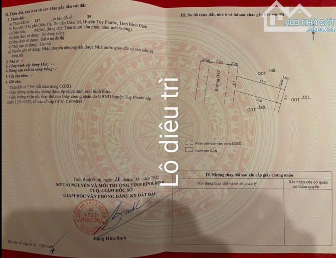 BÁN ĐẤT TRUNG TÂM THỊ TRẤN DIÊU TRÌ – TUY PHƯỚC – BÌNH ĐỊNH