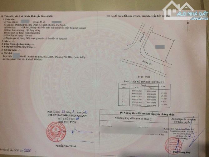 Bán đất nền góc dự án thời Báo Kinh Tế đường Bưng Ông Thoàn Quận 9 cũ (424m2) 38 tr/m2