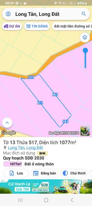 BÁN VIEW NGHĨ DƯỠNG TẠI LONG TÂN ĐẤT ĐỎ, DT 1055M2 CO 300TC, CÓ NHÀ CÂP 4 - 5