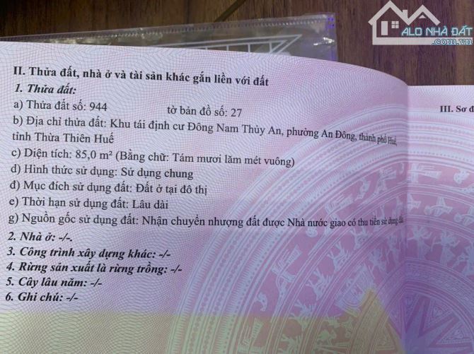 Bán đất 85m2 KQH Đông Nam Thủy An, cạnh Siêu thị Aeon Mall, TP Huế, chỉ 3,2 tỷ - 6