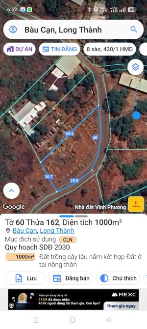 Bán đất tại Xã Bàu Cạn, Long Thành, Đồng Nai diện tích 1000m2 giá 1.8 Tỷ - 1