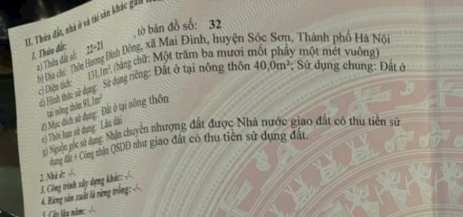 Hương Đình Đông -Mai Đinh-Sóc Sơn-HN 📕DT=40m=1 tỷ 8 - 2