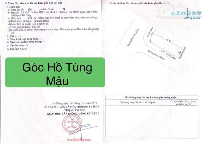 ĐẤT 2mặt tiền đường HỒ TÙNG MẬU & HOÀ MINH 5, Quận liên chiểu