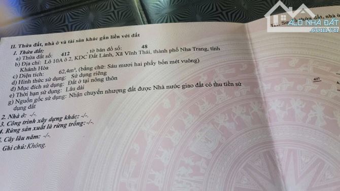 Chủ kẹt tiền gửi bán lô đất mặt tiền đường Phong Châu, TĐC Đất Lành, Vĩnh Thái, Nha Trang