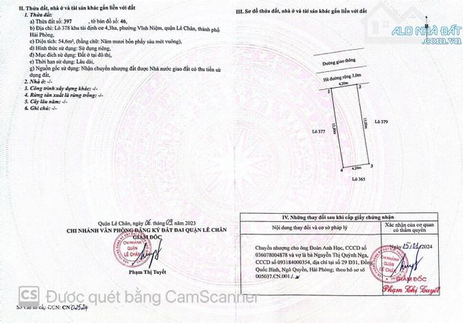 Bán lô 378 TĐC Tam Kì, Lê Chân, Hải Phòng.