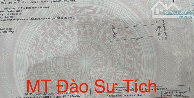 Bán lô đất Mặt Tiền đường Đào Sư Tích- Hoà Minh- Liên Chiểu