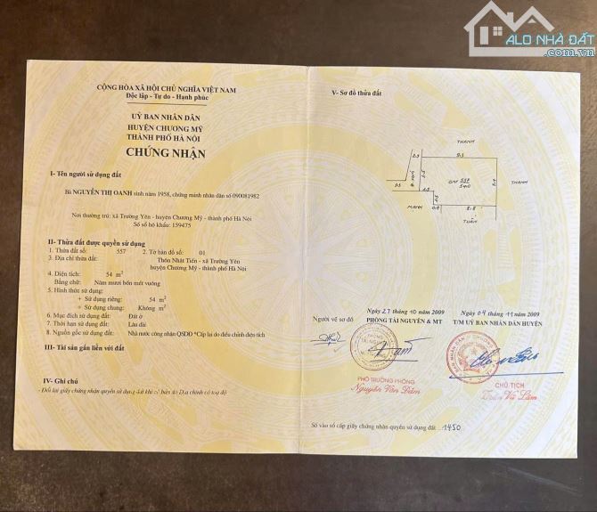 Bán Lô đất thổ cư 54m² giá đầu tư cực tốt tại chợ trường yên Chương Mỹ – Hà Nội