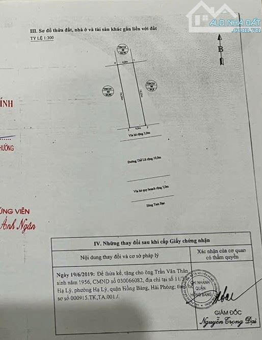 CHUYỂN NHƯỢNG 65M2 ĐẤT MẶT ĐƯỜNG TẠI THẾ LỮ - HỒNG BÀNG - HẢI PHÒNG.