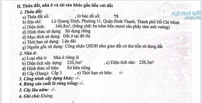 GIẢM 7 TỶ BÁN GẤP 350M2 MẶT TIỀN LÊ QUANG ĐỊNH, 12M X 35M,  Ngay UBND BÌNH THẠNH - 84 TỶ - 1