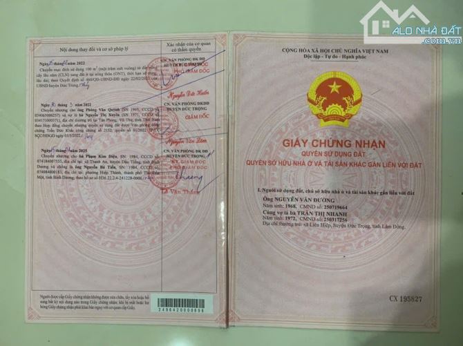 Bán đất thổ cư 6x50 mặt tiền đường nhựa xã Liên Hiệp,Đức Trọng,Lâm Đồng.chỉ 2.4 tỷ TL - 1