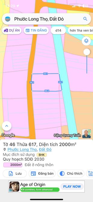 Bán 2.000m2 sẵn 500m tc - 34m mặt tiền nhựa Nguyễ Huệ - cách Ql55 -600m - 4