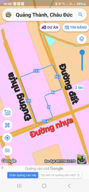 Bán lô đất sào phủ hồng có 3 mặt tiền xã Quảng Thành,Châu Đức, Bà Rịa Vũng Tàu