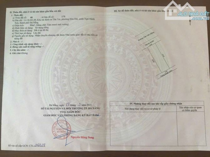Bán lô đất đường Trần Văn Giảng- Hòa Hải , cách Bãi Tắm Tân Trà 150m giá 3ty450 có bớt