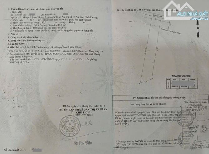 đất 82,7m2 2ty3 TL gần đường Bình Thung P.Bình An TP Dĩ An