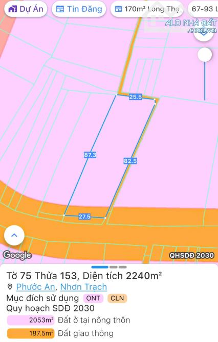 3 Mặt tiền đường Hùng Vương, 27x88m [2362m2] 300m2 thổ. Phước An, Nhơn Trạch, Đồng Nai
