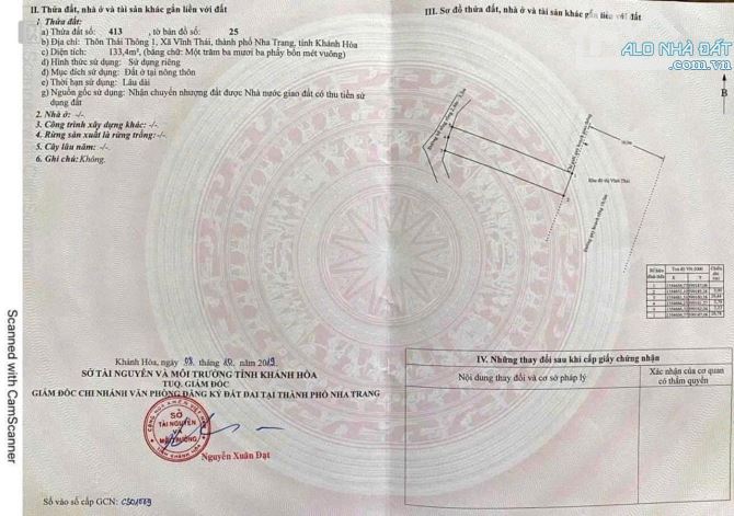 Đất xã Vĩnh Thái - Cách trường học và đường Vĩnh Thái 300m --Diện tích :133,4m2 n