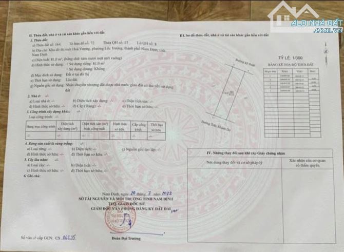 Cần bán mảnh đất mặt đường Trần Khánh Dư - khu đô thị Hoà Vượng vị trí đẹp