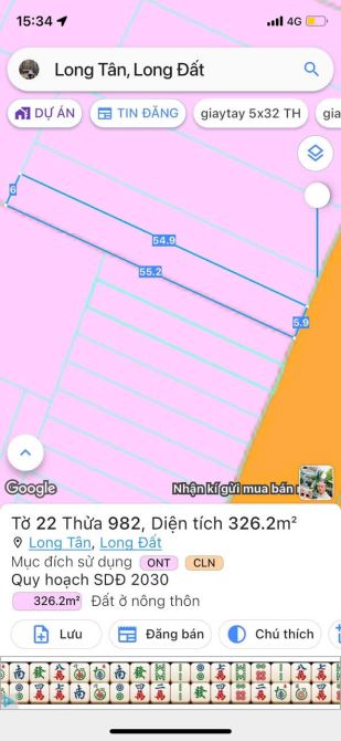 Mặt tiền 765 Long Tân. H. Đất Đỏ - Bà Rịa Vũng Tàu - 1,8tỷ 6x55 (100m thổ cư) - 2