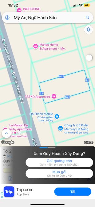 Bán lô đất MT đường Trần Khánh Dư, DT 98m2 ngang 6m6 khu biển Du lịch. Gía 10ty7 có bớt - 4