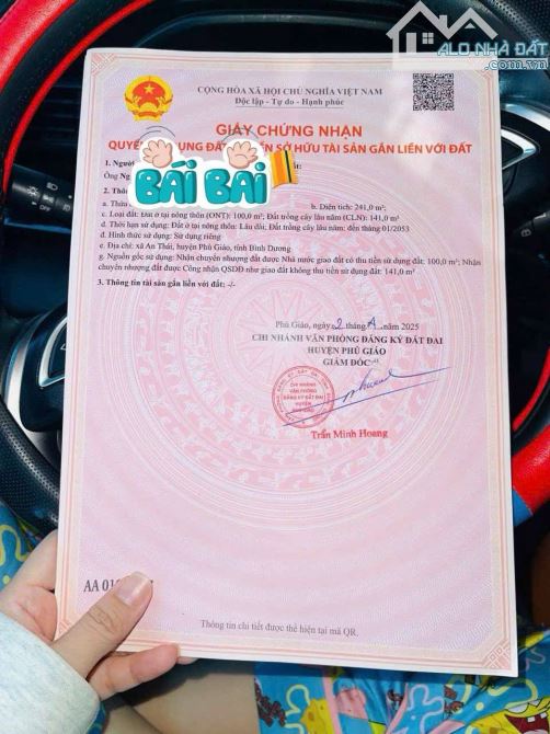 241m2 có 100m2 đất thổ cư Phú Giáo Bình Dương giá 300 triệu