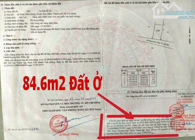 Bán lô đất 8*13 (104m2), SHR. Xuân Thới Đông, Hóc Môn. Giá 850 TRIỆU