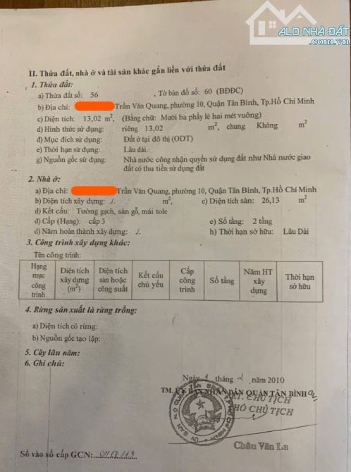 Bán nhà riêng  hẻm 5M ,dtsd 27m2 Trần Văn Quang, Phường 10, quận Tân Bình, giá 1.5 tỷ