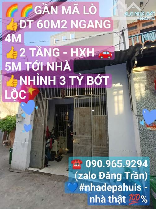 Gần Mã Lò, nhà 1/ dt 60m2, 2 tầng, hxh 🚗 5M tới nhà - Nhỉnh 3 tỷ bớt lộc
