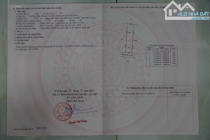 BÁN 173M2 ĐẤT MẶT TIỀN SẴN SỔ TẠI HÒA PHÚ-CỦ CHI