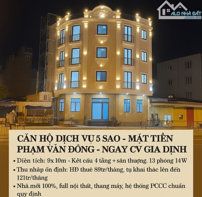 TOÀ NHÀ 5 TẦNG MT PHẠM VĂN ĐỒNG 90m2 - THU NHẬP HƠN 1 TỶ/NĂM - GIÁ 25.9T