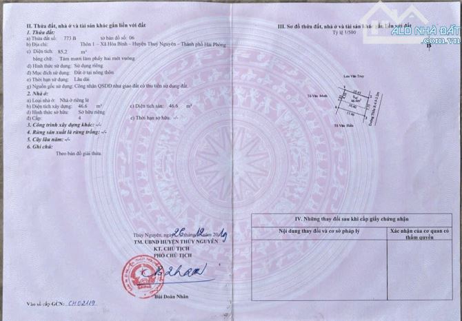 Bán lô 85m Thôn 1 Hòa Bình cách trục trải nhựa chỉ 100m ngõ ô tô 7 chỗ giá 2,x tỷ.  Diện t - 1