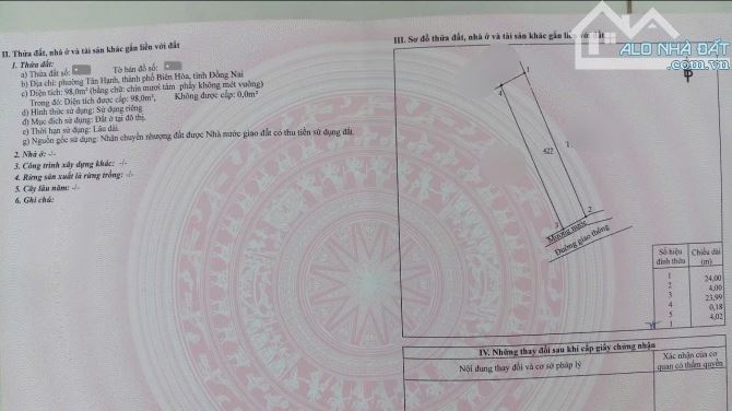 Bán đất 4x24m, hẻm Bùi Hữu Nghĩa p.Tân Hạnh, thổ cư 100% - 1