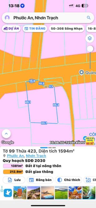 1600m2 có 140m thổ Cư  Mặt tiền đường Hùng Vương Phước An Nhơn Trạch  Đường xe công kinh d - 3