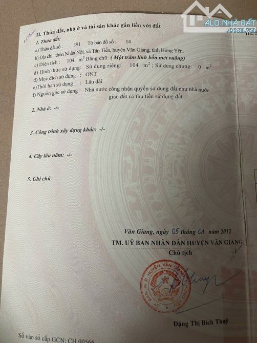 Chính chủ gửi bán lô đất 104m2 chia lô tại Thôn Nhân Nội - Tân Tiến - 3