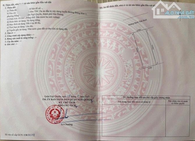 Bán lô đất 63m mặt đường bạch thái bưởi đằng giang ngô quyền