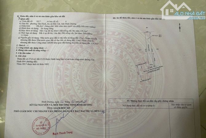 Bán 186m2 đất thuộc Tân Định, Bến Cát giá 1 tỷ 250 - 1