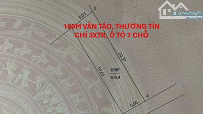 Bán đất Vân Tảo – Thường Tín, 100m² , ô tô 7 chỗ vào đất, chỉ 3Xtr/m - 1