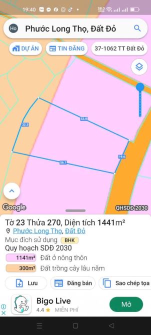 Bán lô đất.1441m Mặt Tiền đường nhựa Phạm Hùng - xã phước long thọ - huyện Đất Đỏ - 3
