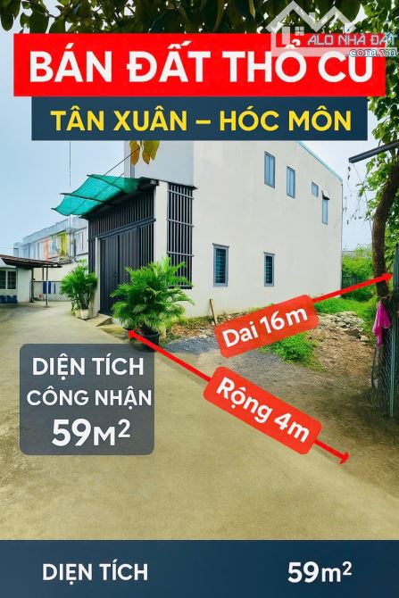 Bán Đất Tân Xuân Hóc Môn 59M2(4 x16 ) Sát Hẻm Tải - Chỉ 2,56Tỷ.